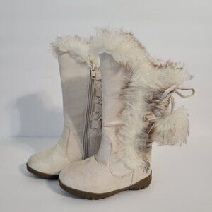 US Polo Assn Winter Boots Girls Winter Tan Faux Fur Pom Poms BRAND NEW Sz 5C
